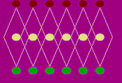 Программа : «Ромбы»

SCREEN 7
COLOR 5, 5
FOR i = 40 TO 240 STEP 40
CIRCLE (i, 10), 10, 4
PAINT (i, 10), 4, 4
LINE (i, 20)-(i - 30, 90), 14
LINE (i, 20)-(i + 30, 90), 14
LINE (i - 30, 90)-(i, 160), 14
LINE (i + 30, 90)-(i, 160), 14
CIRCLE (i, 90), 10, 14
PAINT (i, 90), 14, 14
CIRCLE (i, 170), 10, 2
PAINT (i, 170), 2, 2
NEXT i

                   Выполнил    ученик  группы  07
                                        Днепров Владимир